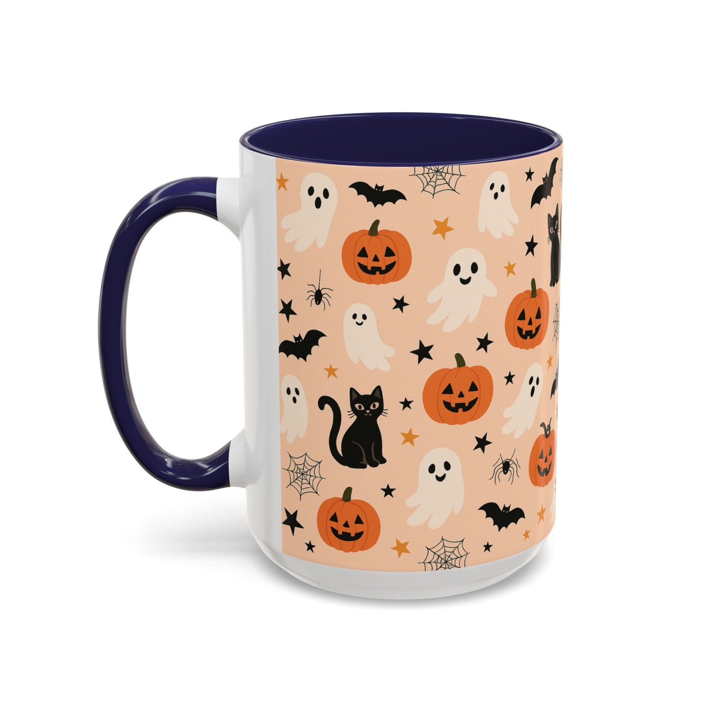 Halloween Color Accent Mug β Ghosts, Pumpkins & Black Cats, Fall Coffee Cup (11oz & 15oz) β Boutique Spooky Season Drinkware