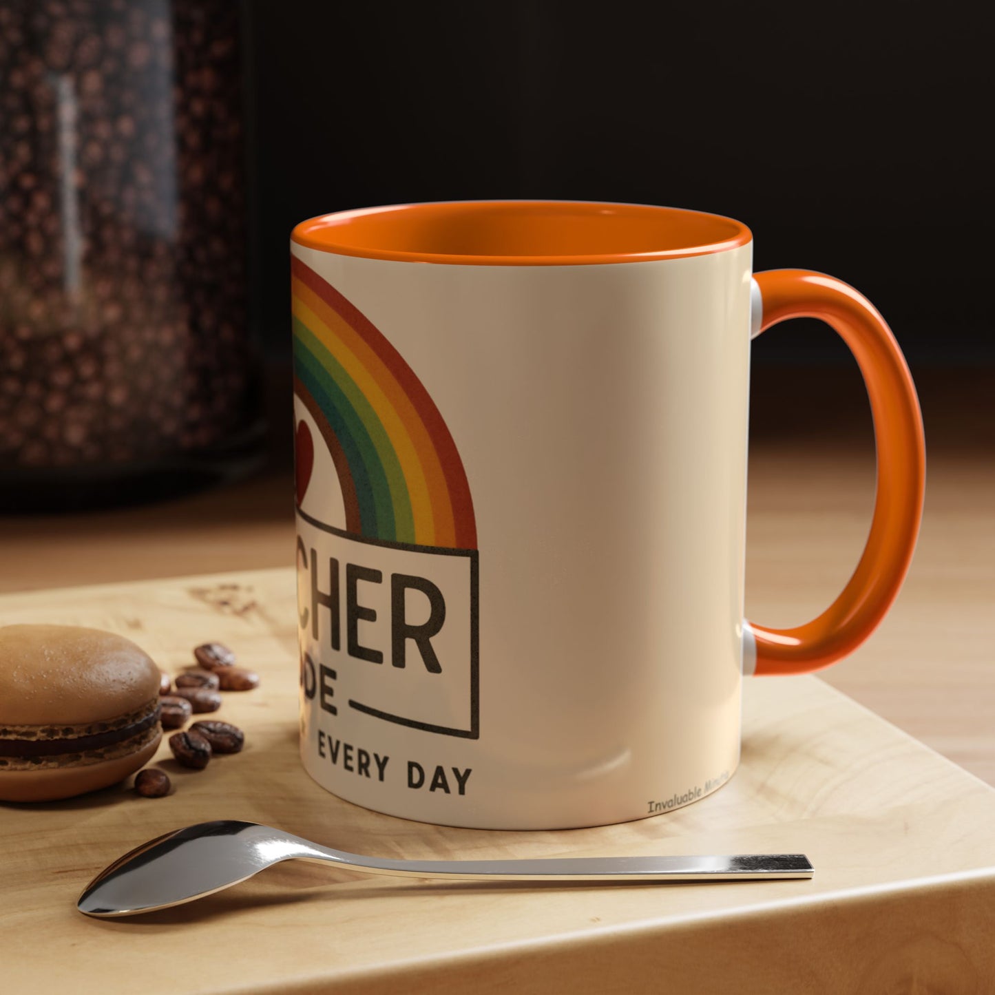 Teacher Mode – Color Accent Mug (11oz/15oz) • Rainbow Heart • Teacher Gift • Dishwasher & Microwave Safe