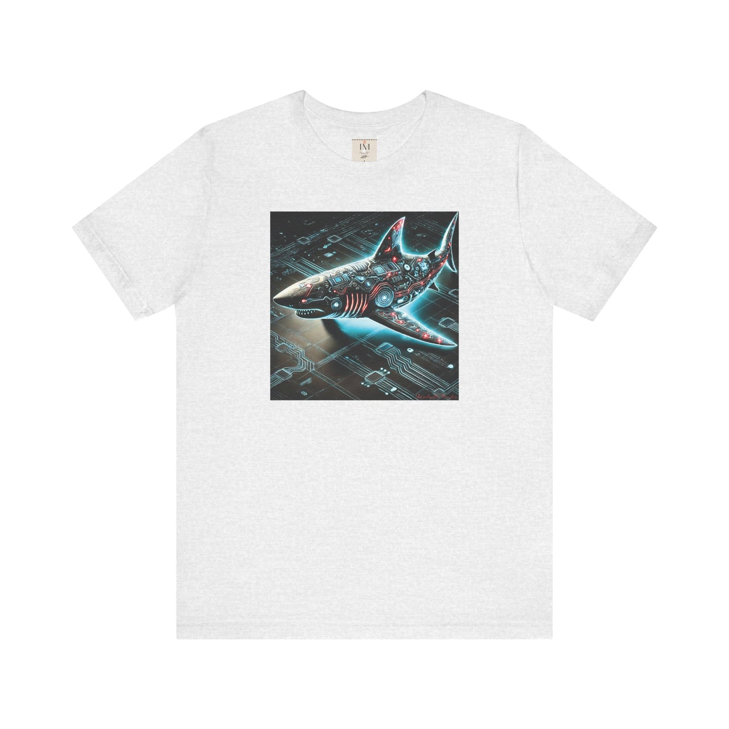 Cyber Shark Unisex Jersey Tee - Futuristic Ocean Design Tech T-Shirt