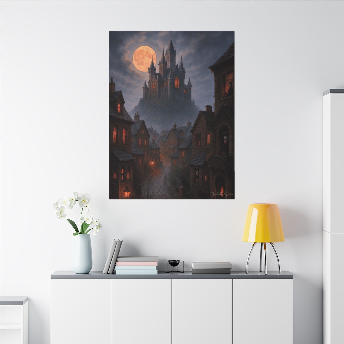 Haunted Hilltop Castle Canvas Print – Gothic Halloween Wall Art for Spooky Season Decor