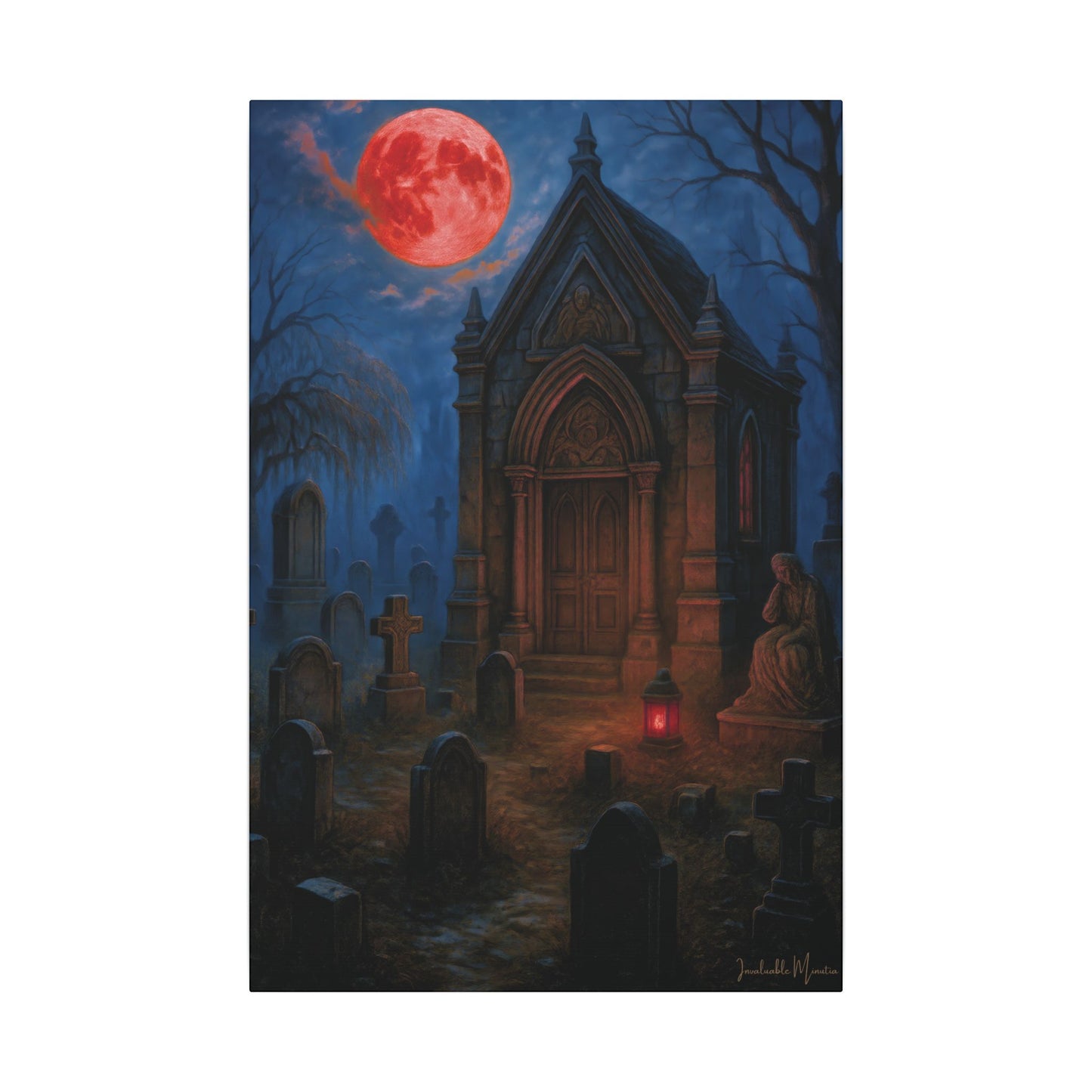 "Blood Moon Mausoleum" – Gothic Graveyard Fine Art Matte Canvas Print (Vertical)