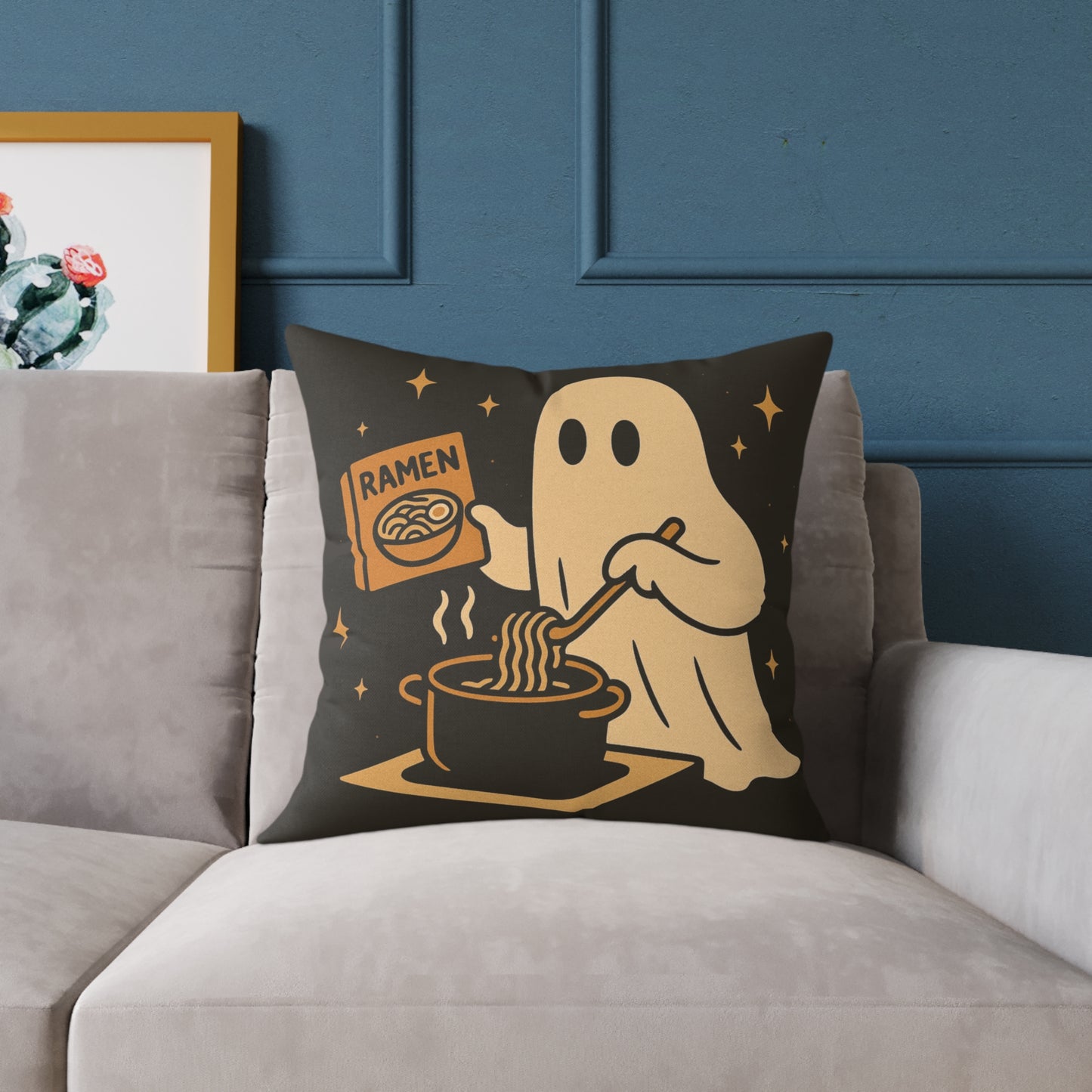 Ghost Making Ramen Canvas Throw Pillow β Spooky Chores Collection