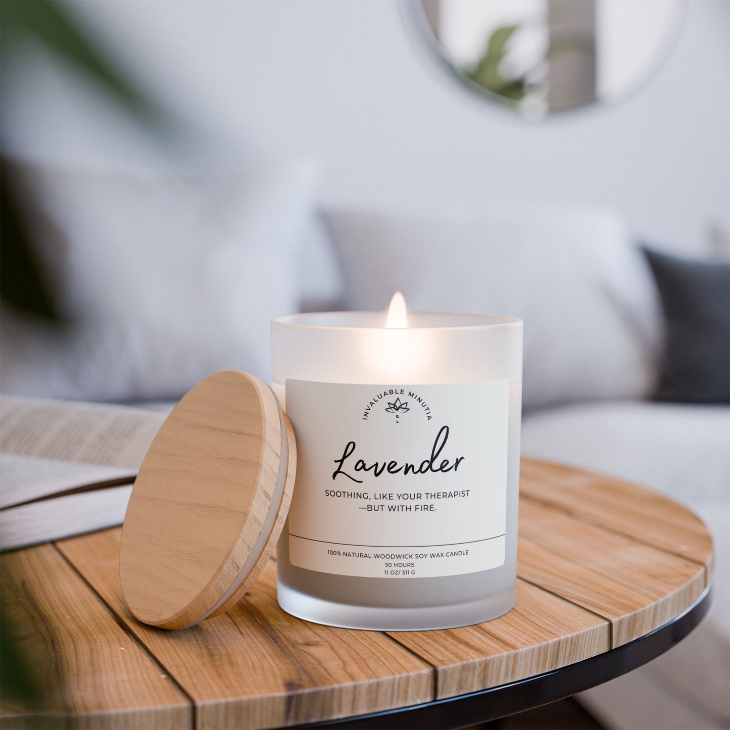 11oz Frosted Glass Natural Soy Wax Candle with Wooden Wick – Available in 9 Scents