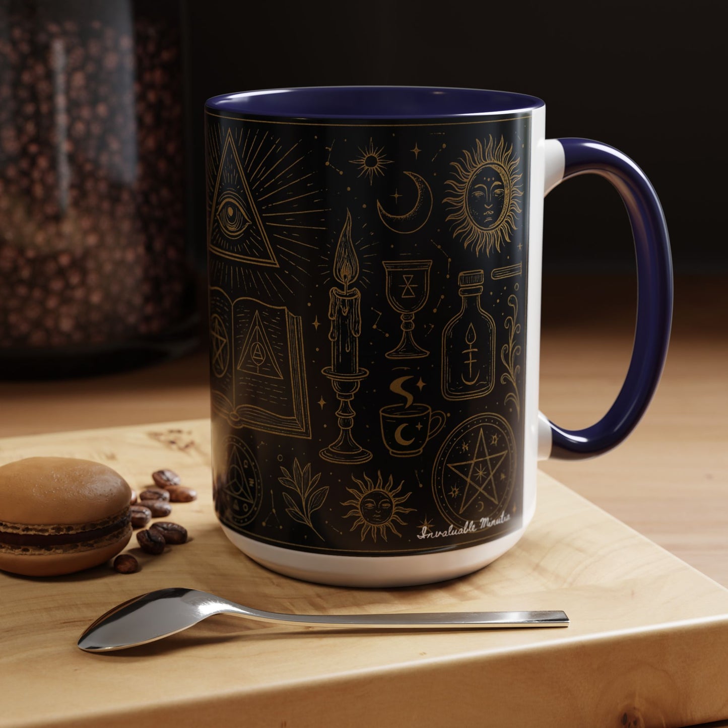Witchy Aesthetic Coffee Mug โ 15oz Black & Purple Ceramic with Occult Symbols โ Goth Kitchen Decor, Halloween Gift Idea - 11oz/15oz