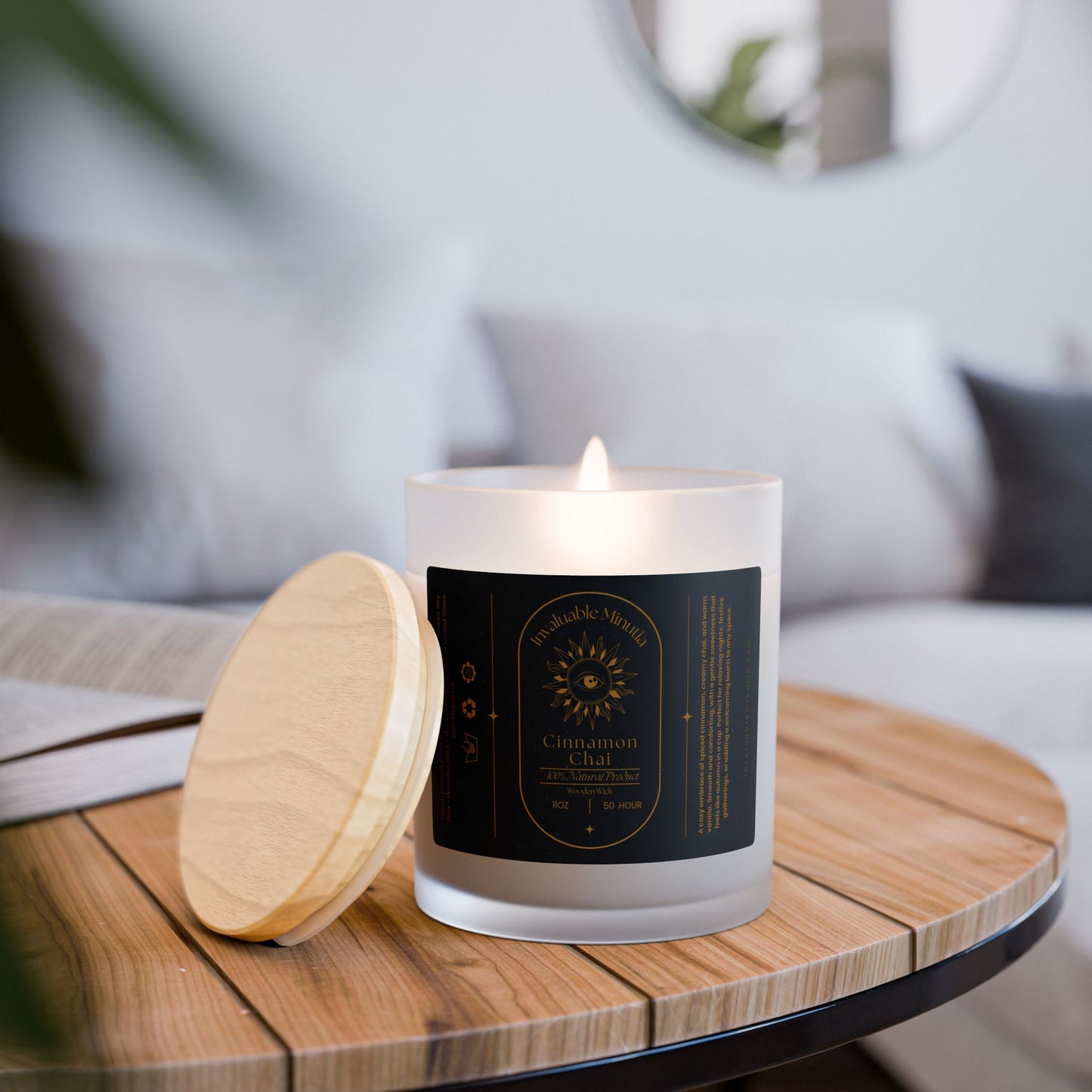Cinnamon Chai Candle – Luxury Coconut-Soy, Wooden Wick, 11oz Frosted Glass (Free U.S. Shipping)