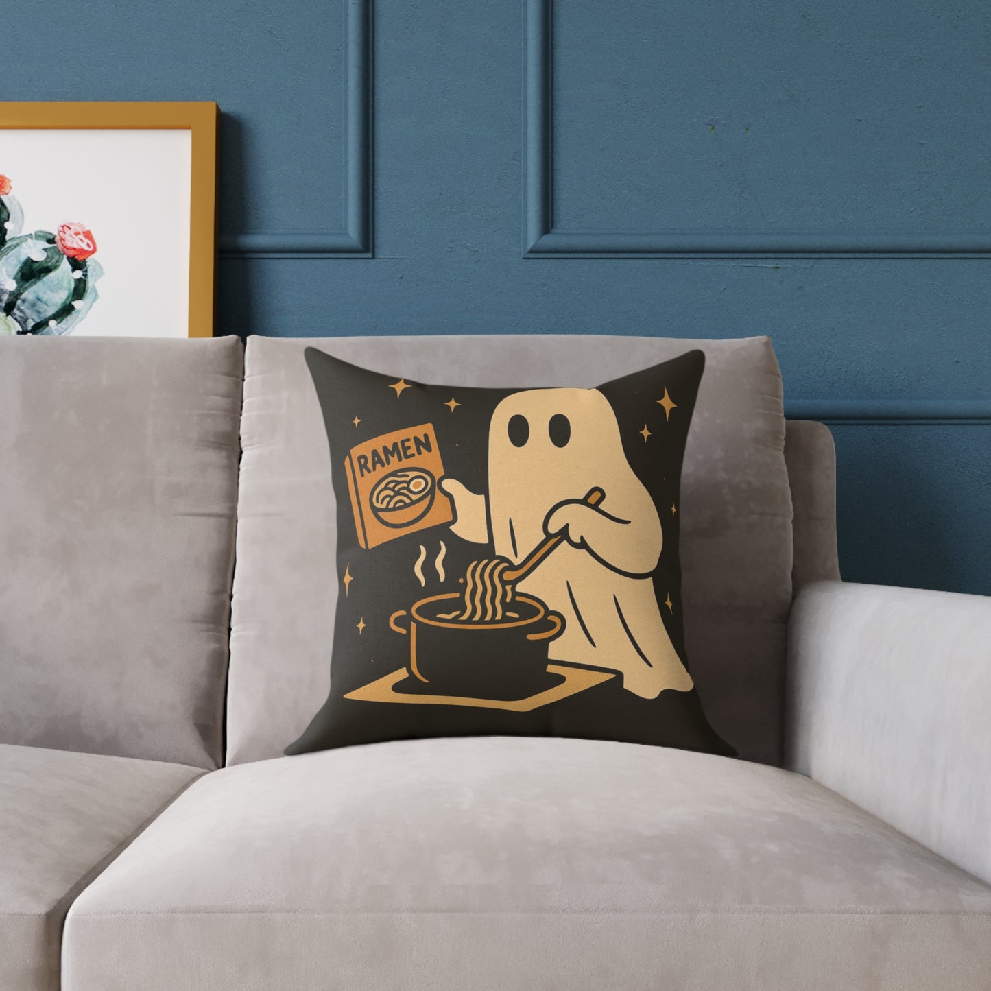 Ghost Making Ramen Canvas Throw Pillow β Spooky Chores Collection