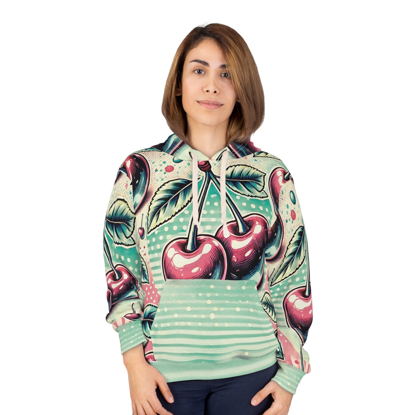 Vintage Cherry Pop All Over Print Unisex Pullover Hoodie - Retro Style for Cozy Days