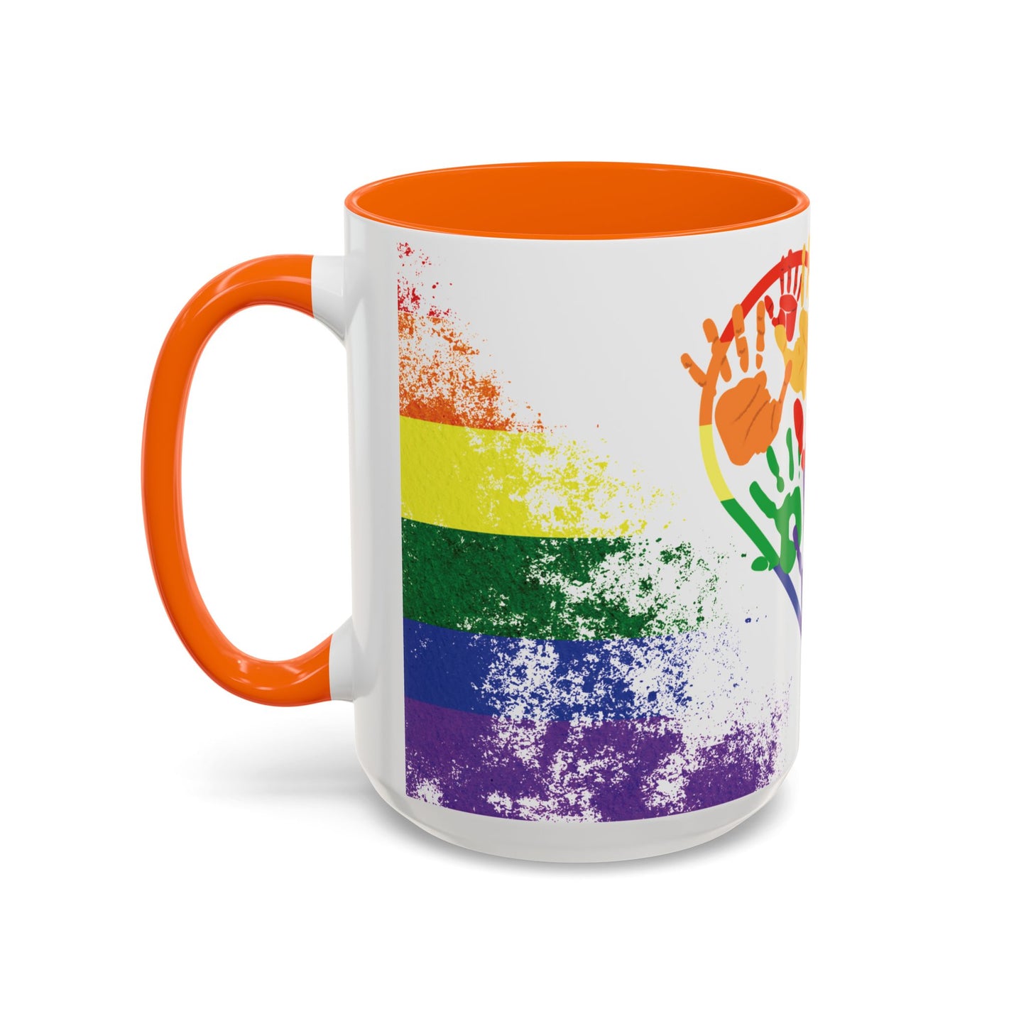 Handprint Heart Pride Mug | Rainbow Splash Ceramic Cup | 11oz & 15oz