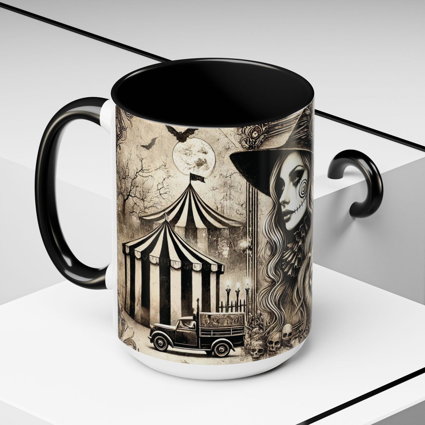 Creepy Circus Witch Mug | Vintage Halloween Accent Coffee Mug (11oz/15oz)