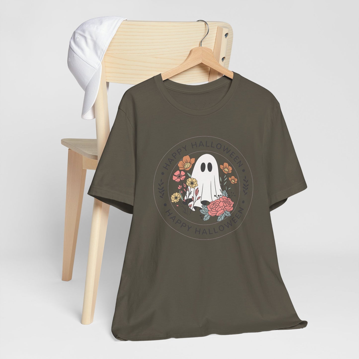 Happy Halloween Floral Ghost Tee – Bella+Canvas 3001