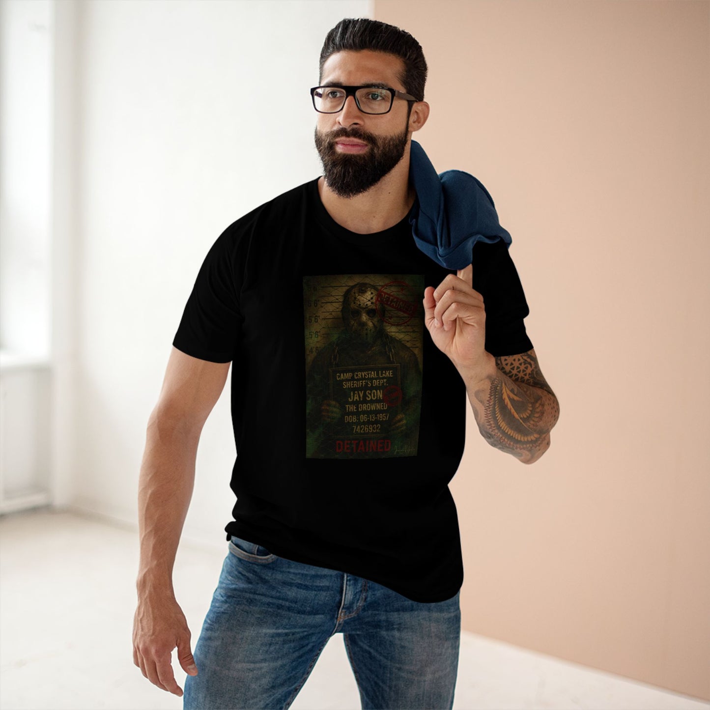 Jason Voorhees Horror Mugshot Tee โ Premium AS Colour 5001 Shirt