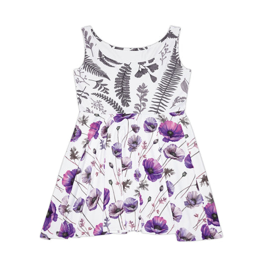 🪻 Dark Bloom Botanical Skater Dress – Cottagecore Herbarium Chic
