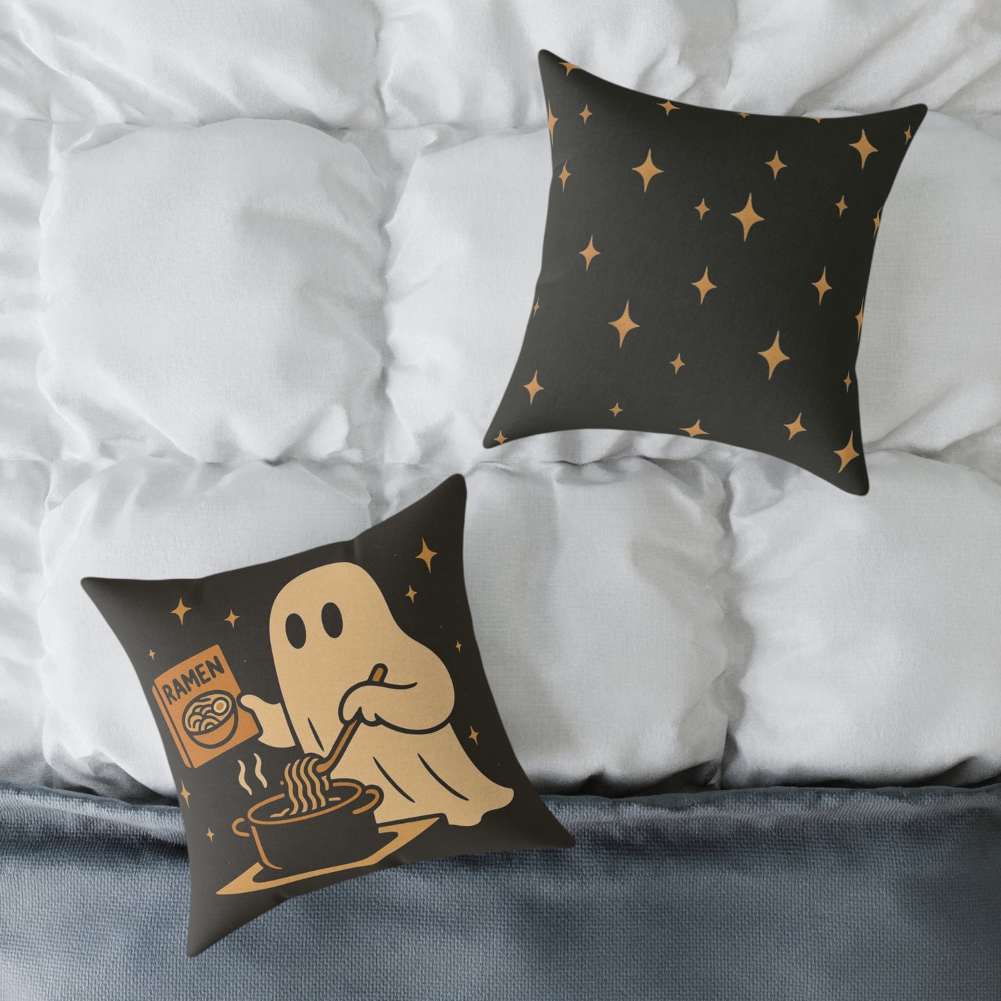 Ghost Making Ramen Canvas Throw Pillow β Spooky Chores Collection