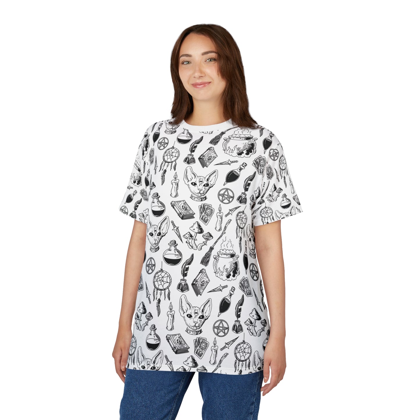 Witchy Potions Familiar All Over Print Unisex Cut & Sew Tee