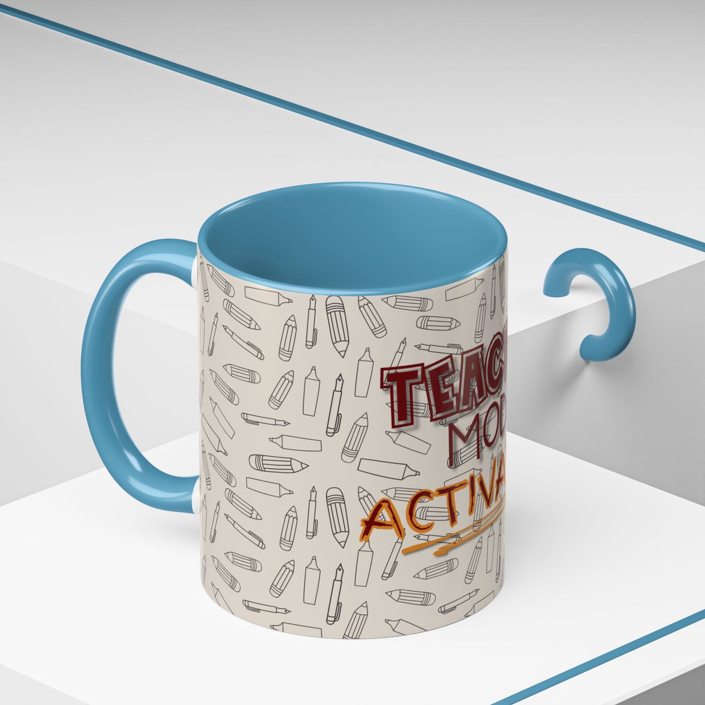 Funny Teacher Coffee Mug – Back to School Gift – “Teacher Mode Activated” – Color Accent 11oz 15oz – Classroom Decor – Durable Ceramic – Education Life