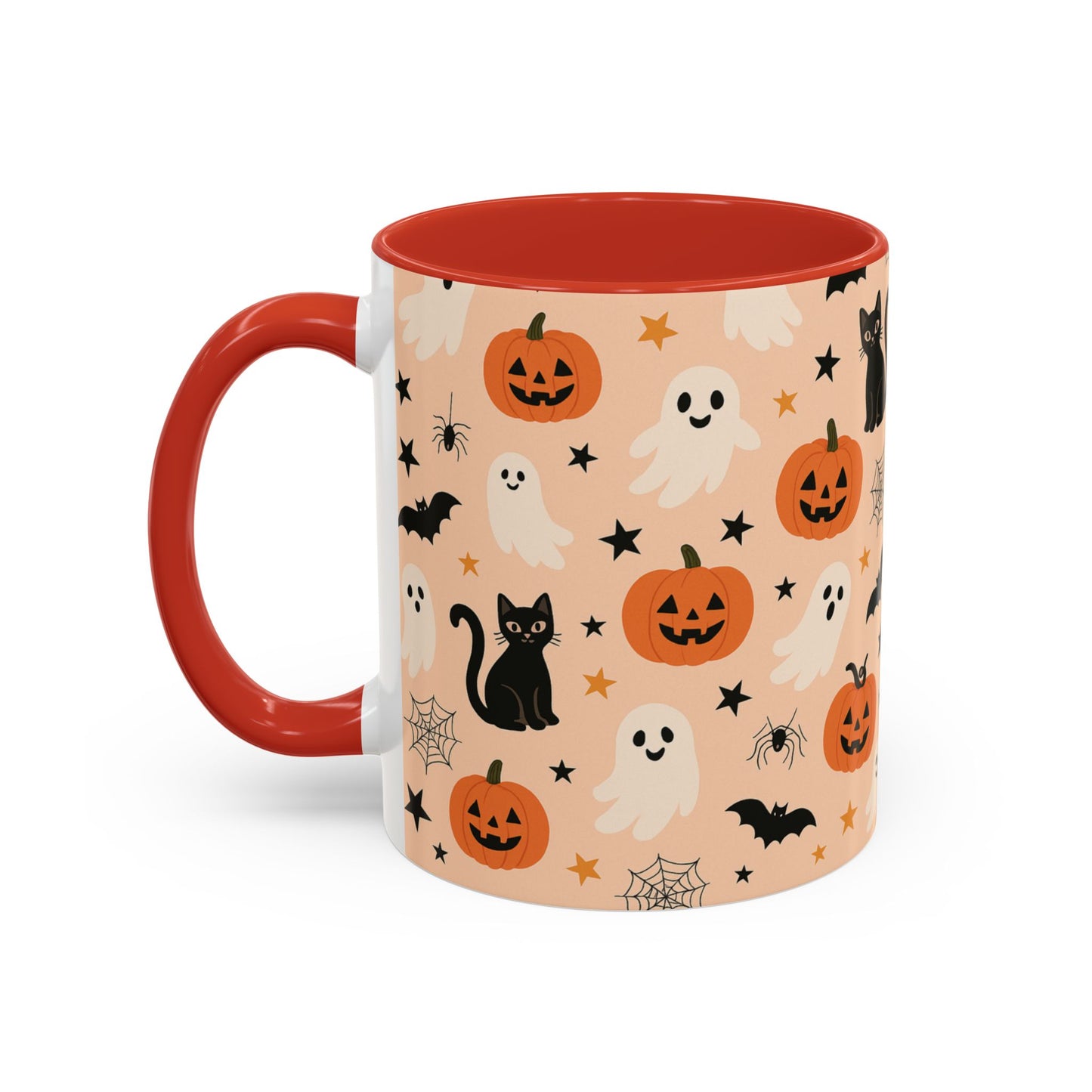Halloween Color Accent Mug β Ghosts, Pumpkins & Black Cats, Fall Coffee Cup (11oz & 15oz) β Boutique Spooky Season Drinkware