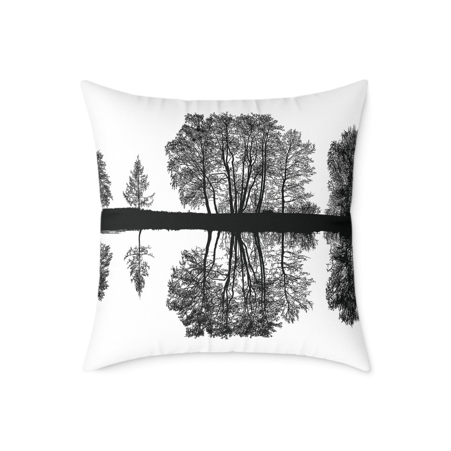 Reflection Forest Silhouette Tree Throw Pillow β Photo Silhouette Landscape Accent for Liminal Souls - Canvas Throw Pillow