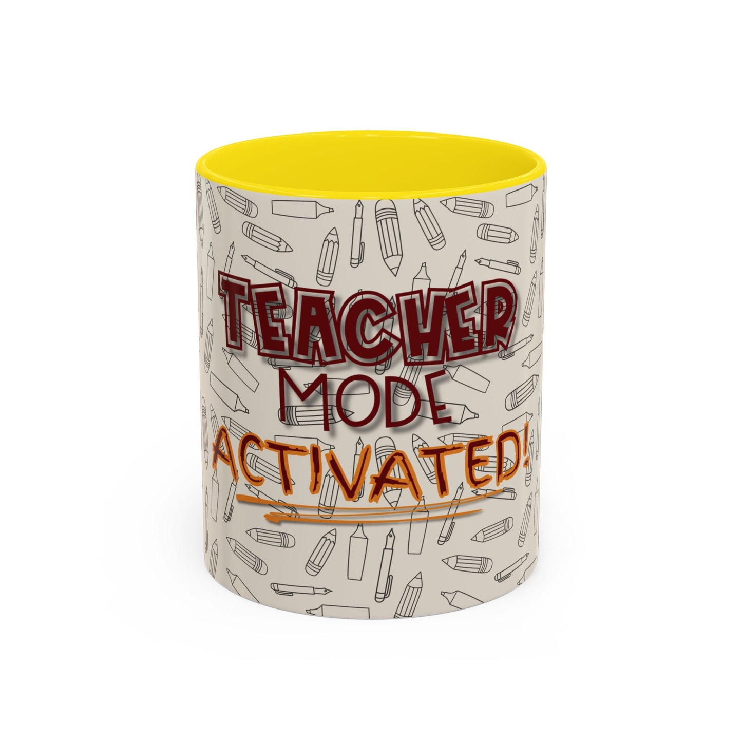 Funny Teacher Coffee Mug – Back to School Gift – “Teacher Mode Activated” – Color Accent 11oz 15oz – Classroom Decor – Durable Ceramic – Education Life