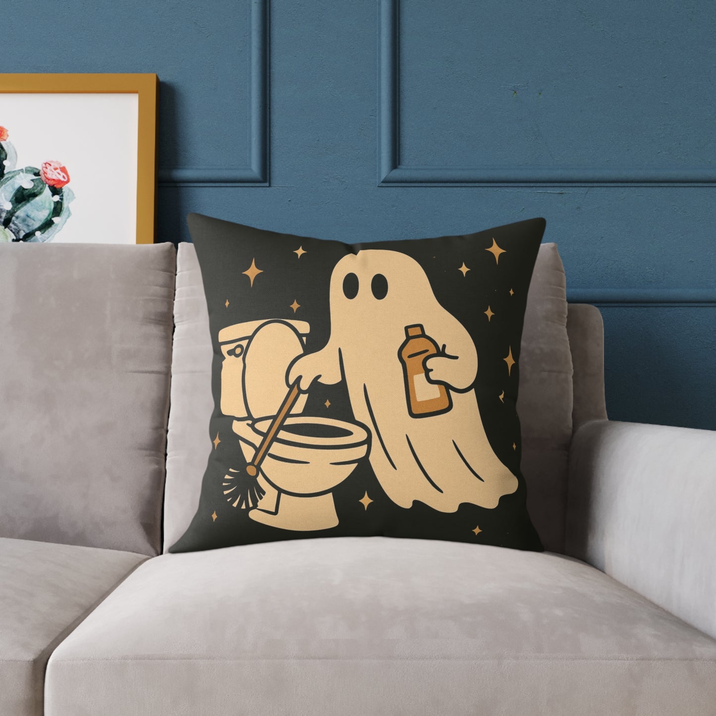 Ghost Cleaning Crew Canvas Throw Pillow β Spooky Chores Collection