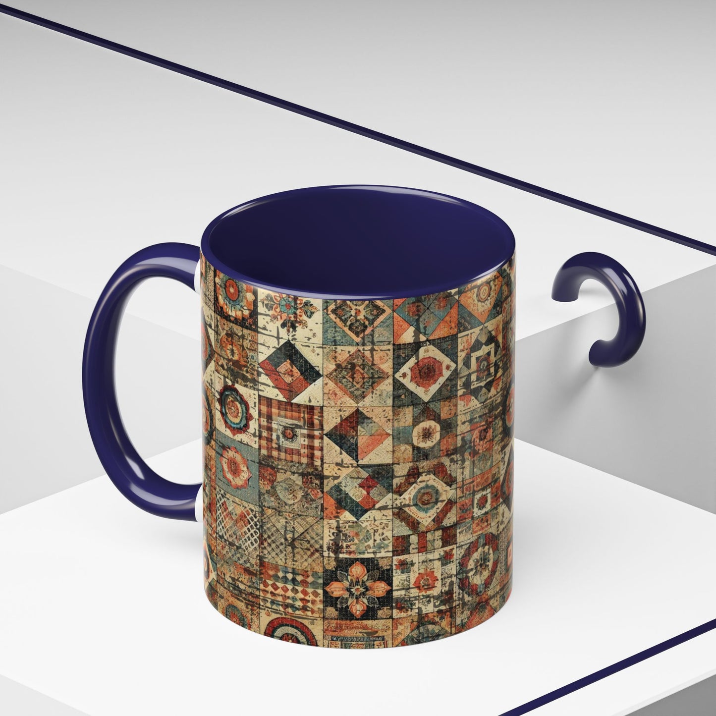 Boho Patchwork Quilt Mug | Vintage Accent Coffee Mug (11oz/15oz)
