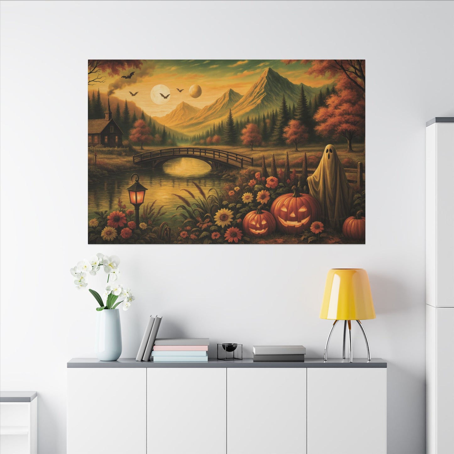 Ghost in the Garden – Autumn Halloween Landscape Canvas Print