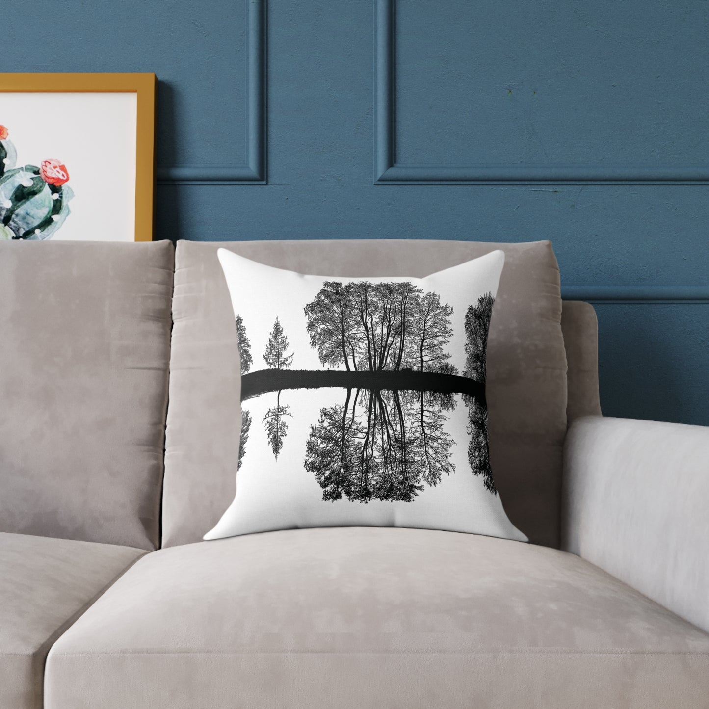 Reflection Forest Silhouette Tree Throw Pillow β Photo Silhouette Landscape Accent for Liminal Souls - Canvas Throw Pillow
