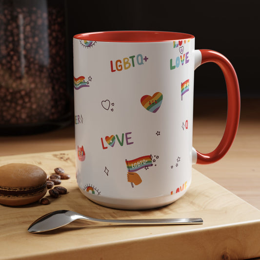 Taza minimalista con acento de orgullo | Taza de cerámica con amor LGBTQ+ | 325 ml y 433 ml