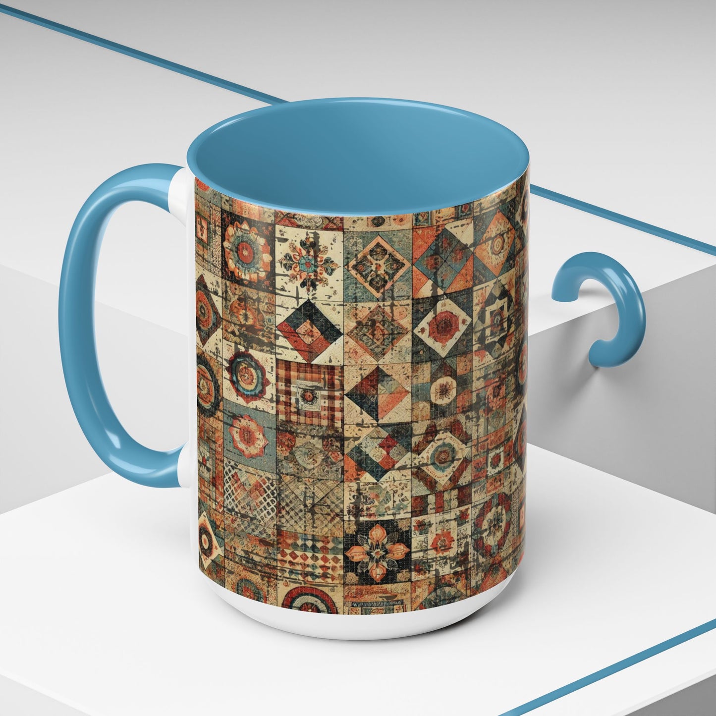 Boho Patchwork Quilt Mug | Vintage Accent Coffee Mug (11oz/15oz)