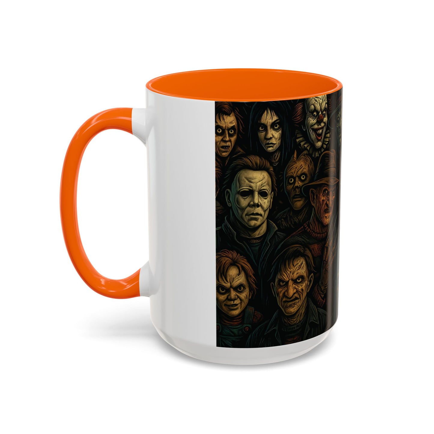 Horror Villain Collage Mug – 15oz & 11oz Ceramic Coffee Mug – Slasher Icons Halloween Gift – Goth Horrorcore Kitchen Decor