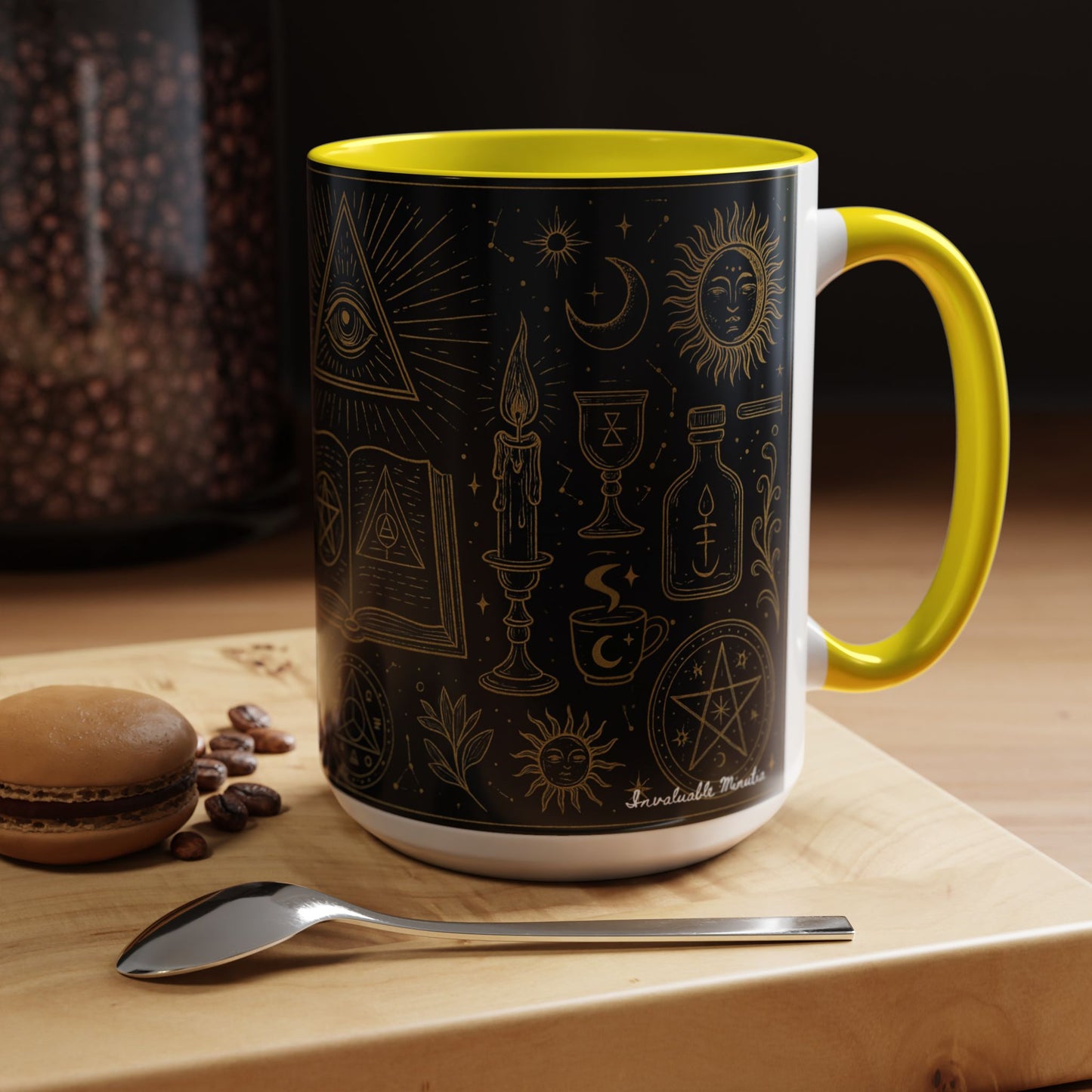 Witchy Aesthetic Coffee Mug โ 15oz Black & Purple Ceramic with Occult Symbols โ Goth Kitchen Decor, Halloween Gift Idea - 11oz/15oz