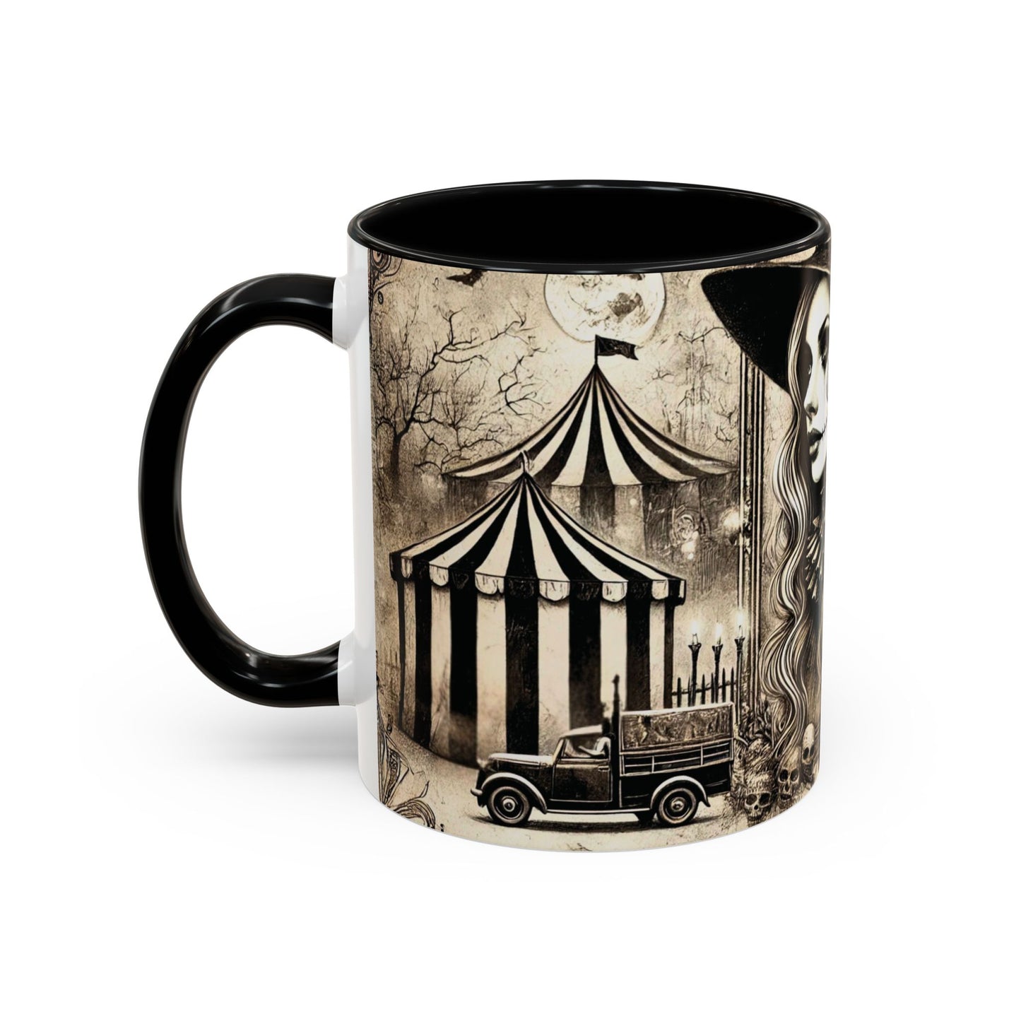 Creepy Circus Witch Mug | Vintage Halloween Accent Coffee Mug (11oz/15oz)