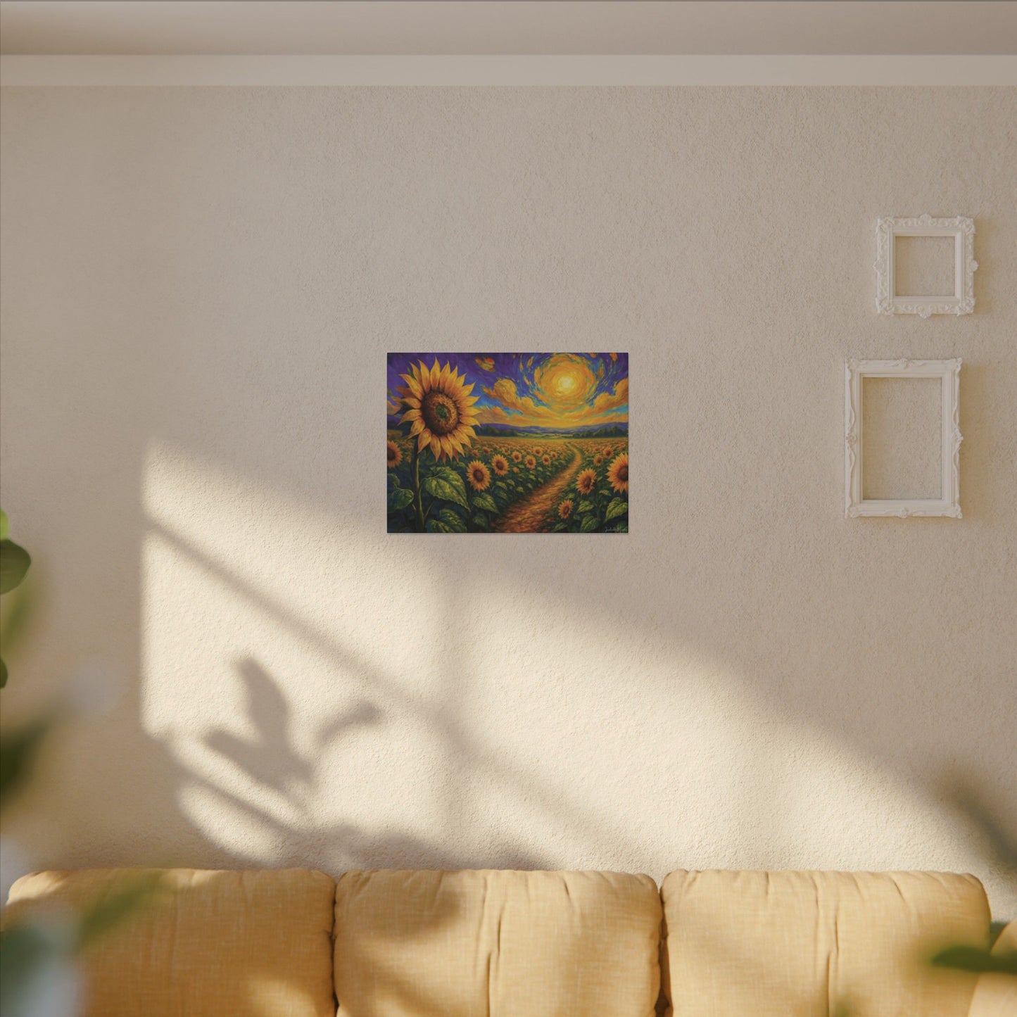 Sunflower Field Canvas Wall Art β Vibrant Golden Blooms, Van Gogh Inspired Sky, Horizontal Landscape Print
