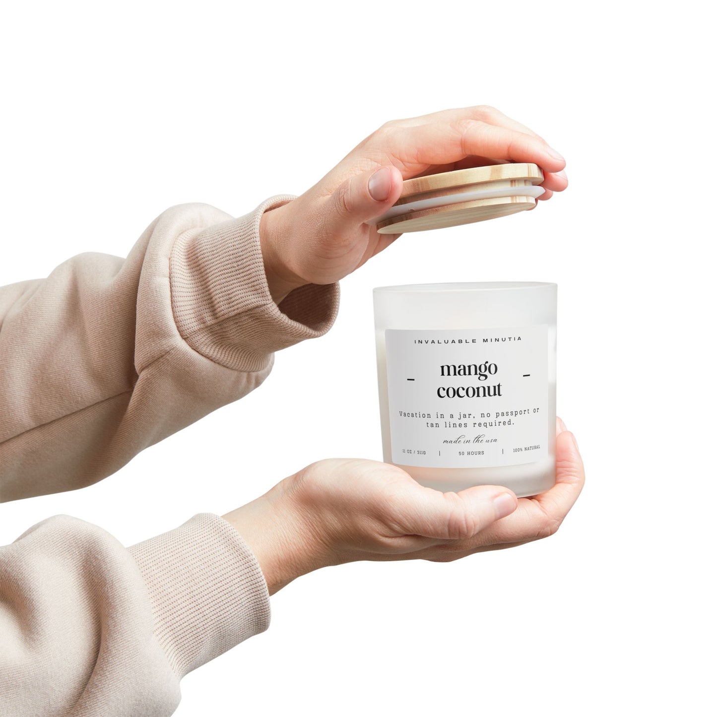 11oz Frosted Glass Natural Soy Wax Candle with Wooden Wick – Available in 9 Scents