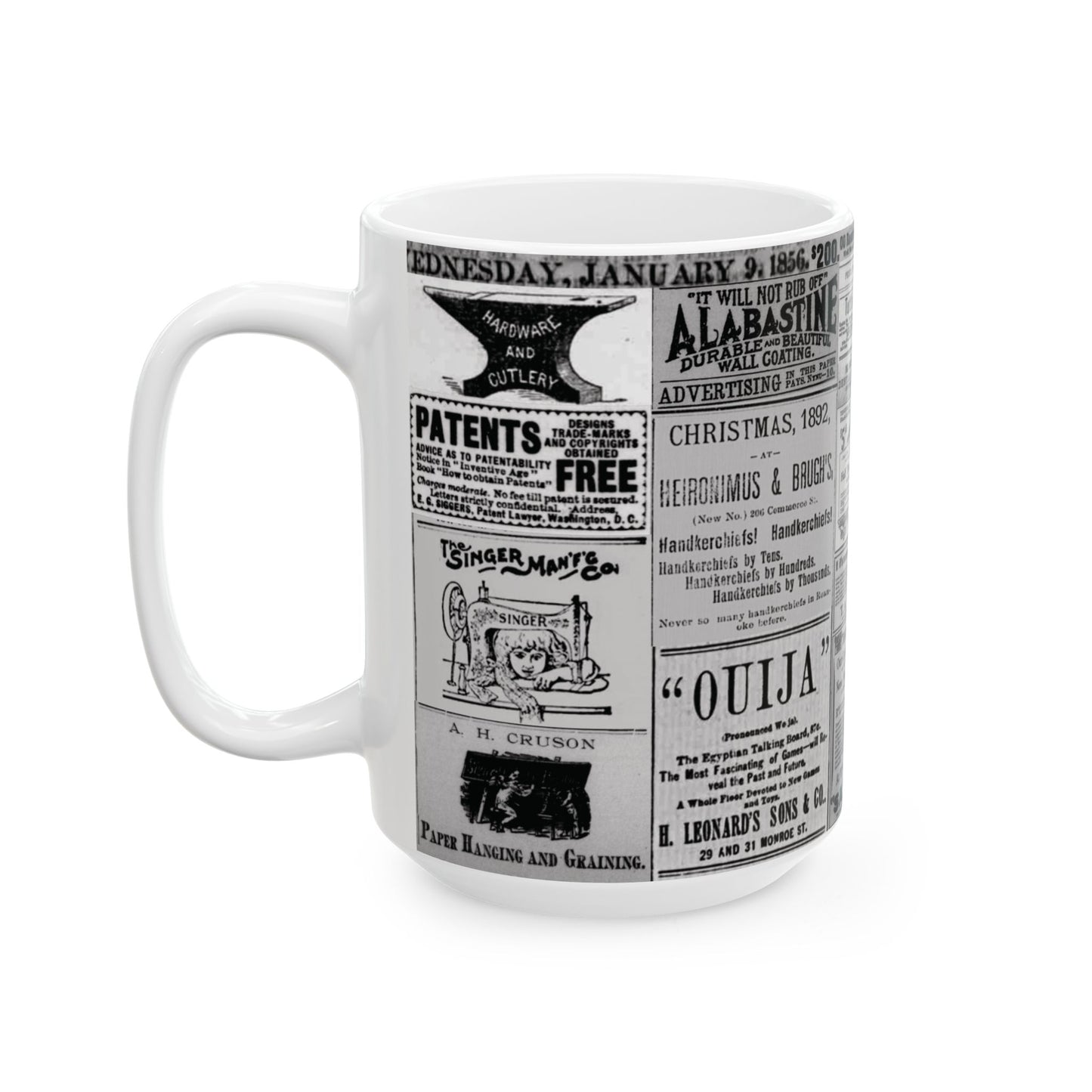 Occult Americana Coffee Tea Mug | 1800s Vintage Newspaper Ad Collage Ceramic Mug - 11oz and 15oz