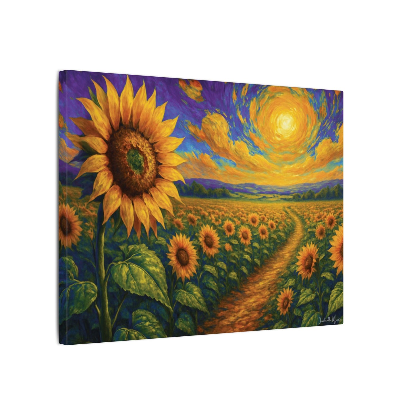 Sunflower Field Canvas Wall Art β Vibrant Golden Blooms, Van Gogh Inspired Sky, Horizontal Landscape Print