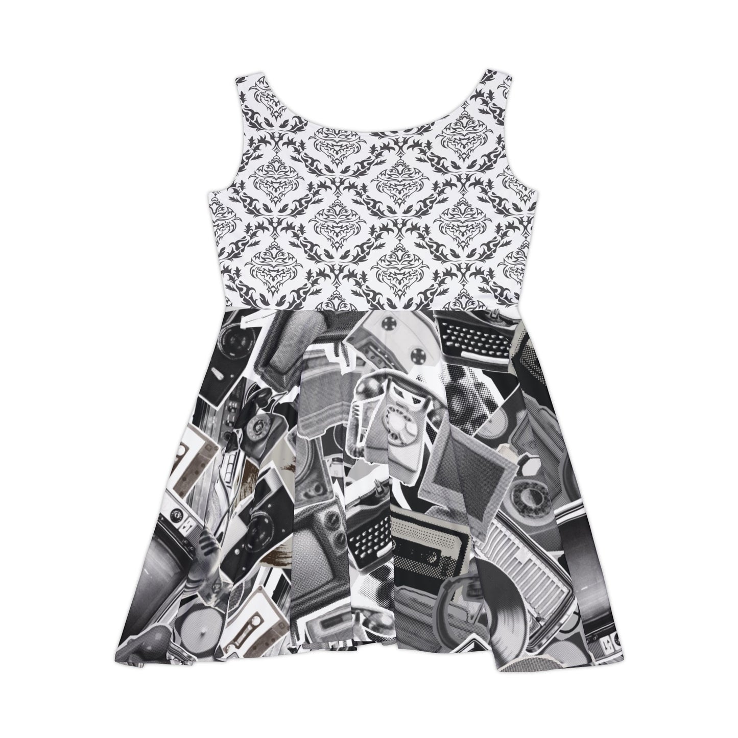 πΊ Dead Airwaves Skater Dress β Damask Meets Tech Graveyard