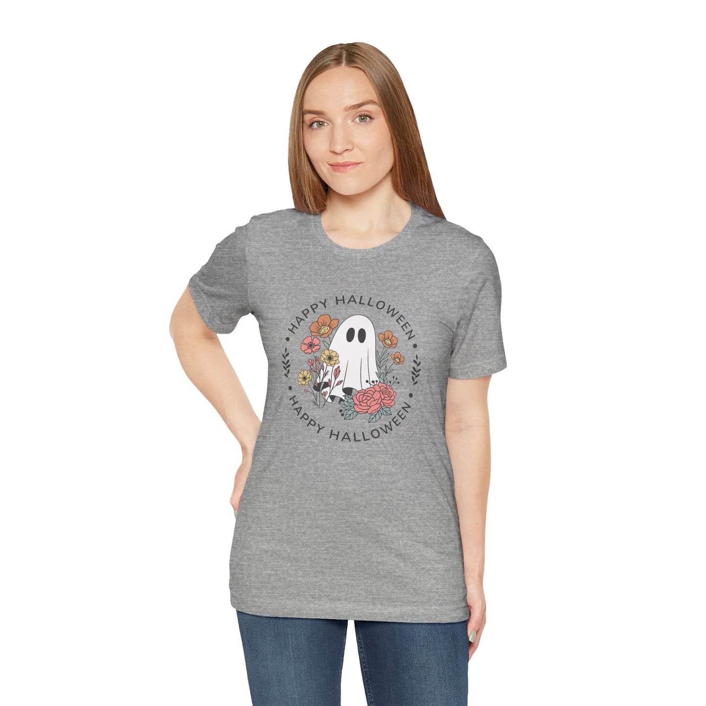 Happy Halloween Floral Ghost Tee – Bella+Canvas 3001