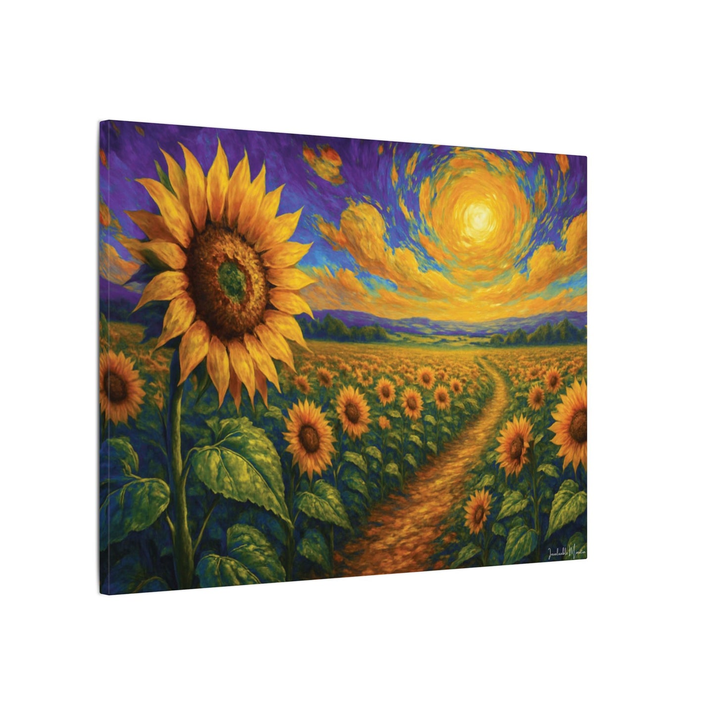 Sunflower Field Canvas Wall Art β Vibrant Golden Blooms, Van Gogh Inspired Sky, Horizontal Landscape Print