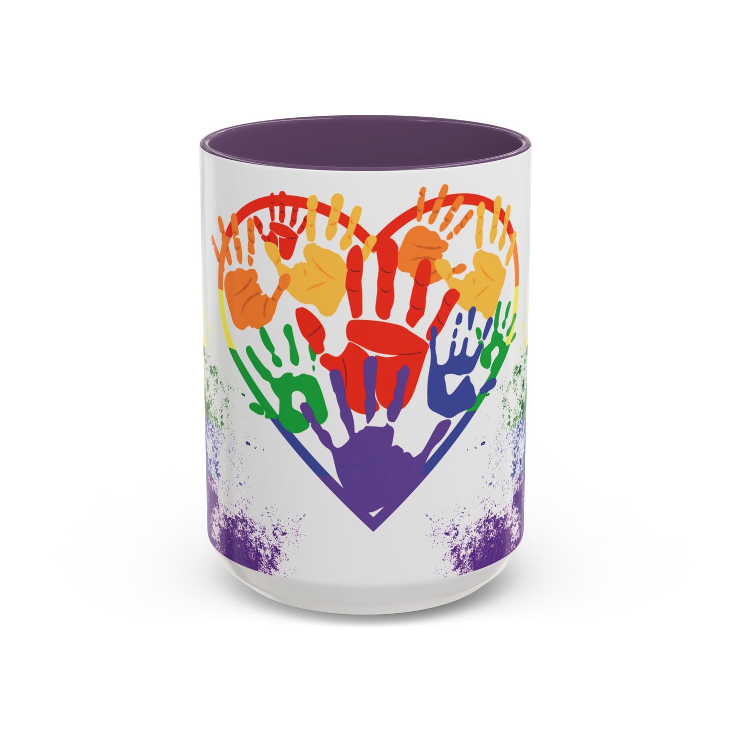 Handprint Heart Pride Mug | Rainbow Splash Ceramic Cup | 11oz & 15oz