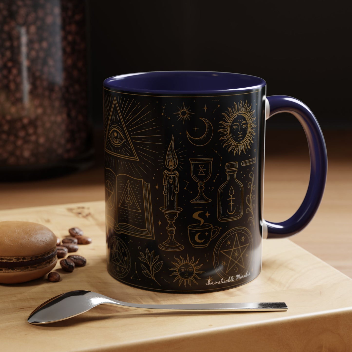 Witchy Aesthetic Coffee Mug โ 15oz Black & Purple Ceramic with Occult Symbols โ Goth Kitchen Decor, Halloween Gift Idea - 11oz/15oz