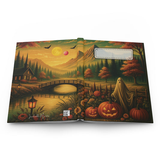 Matte Hardcover Halloween Journal – Ghost in the Pumpkin Patch | Spooky Fall Stationery Notebook