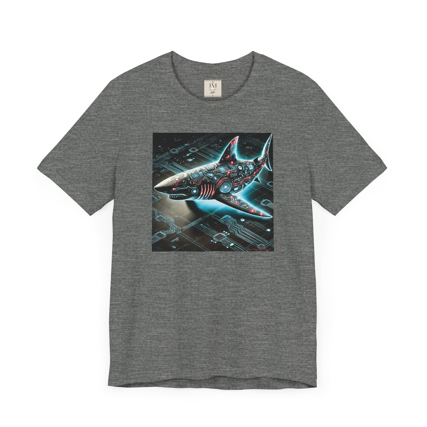 Cyber Shark Unisex Jersey Tee - Futuristic Ocean Design Tech T-Shirt
