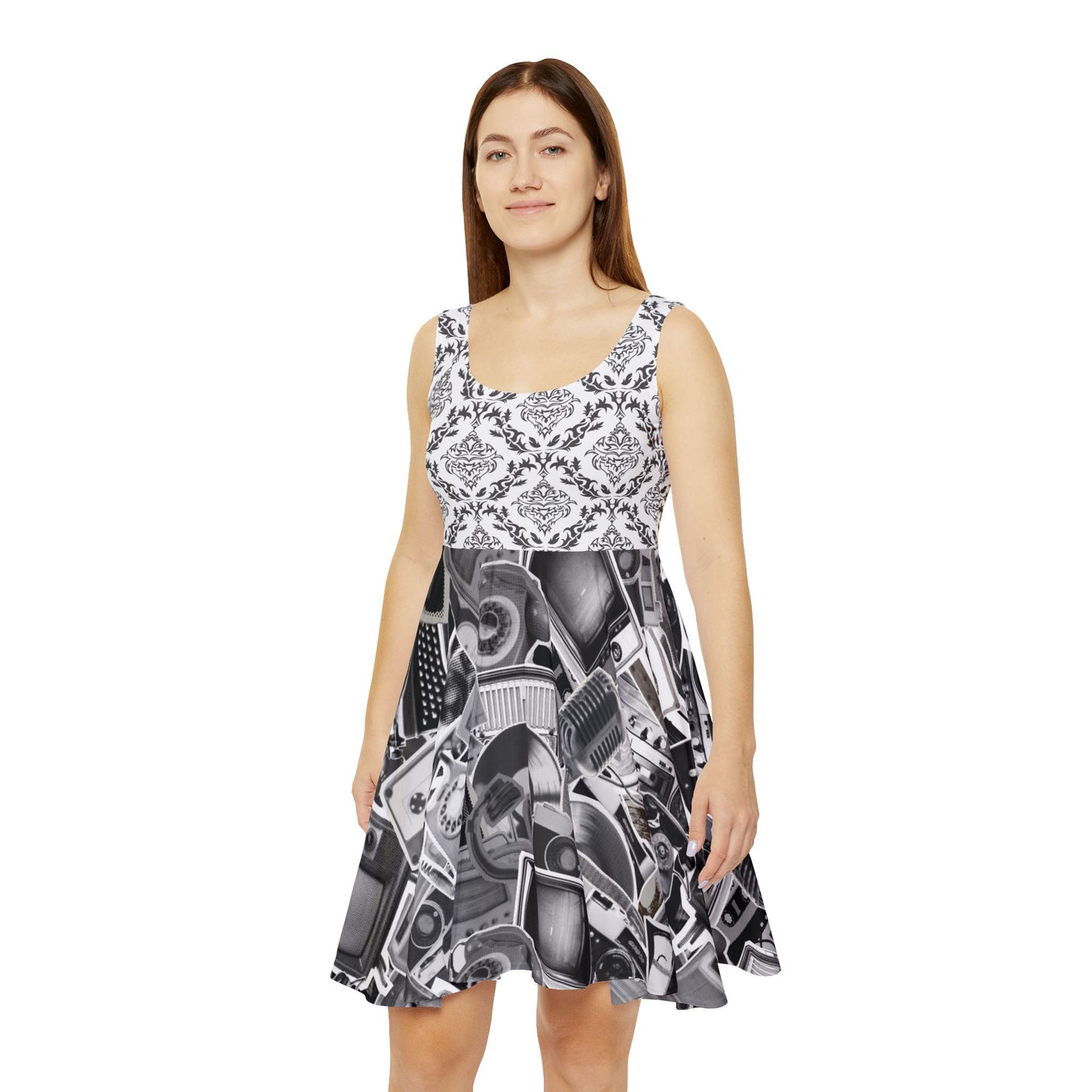 πΊ Dead Airwaves Skater Dress β Damask Meets Tech Graveyard