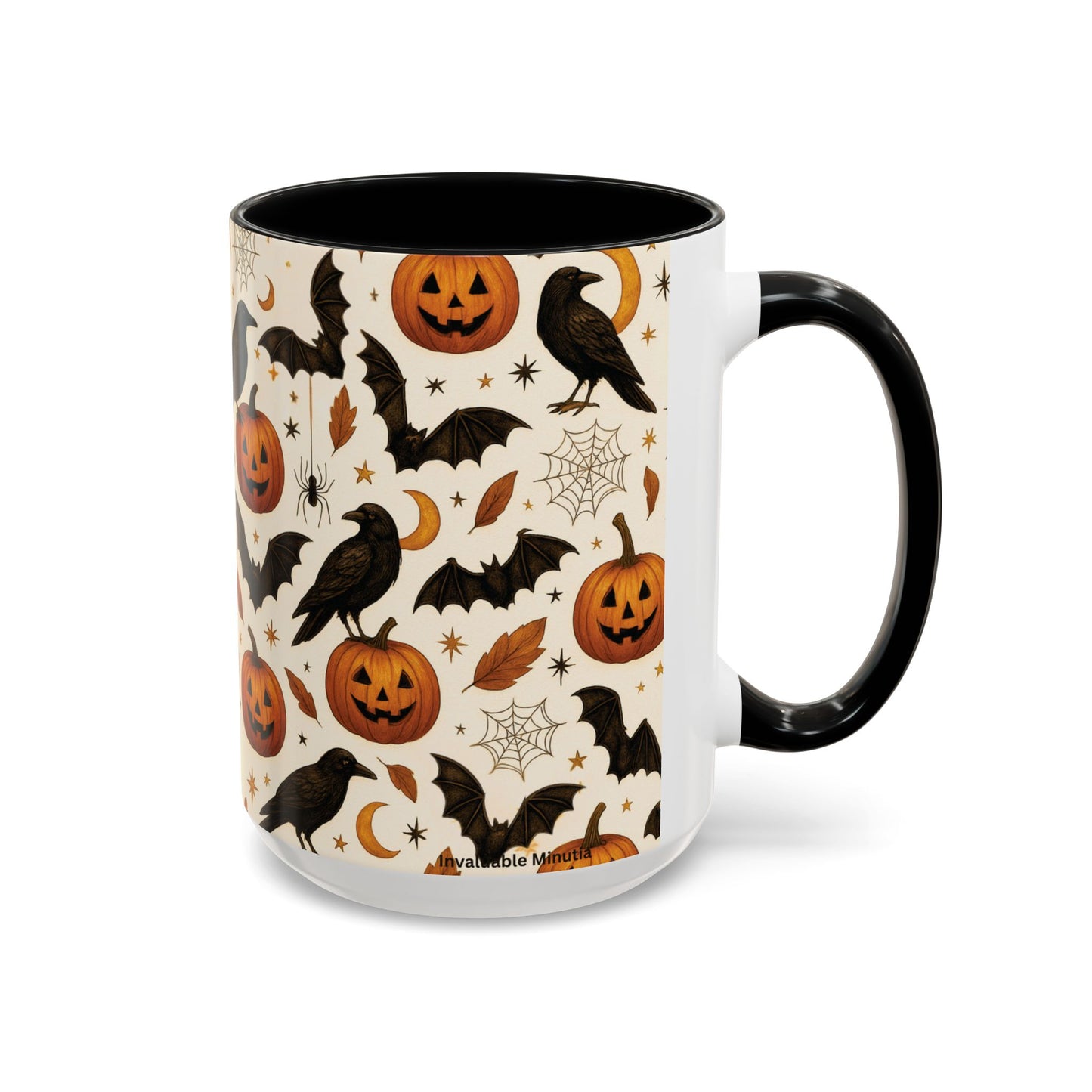 Halloween Raven & Pumpkin Color Accent Mug β Gothic Crow, Bats & Jack-oβ-Lantern Coffee Cup (11oz & 15oz) β Spooky Autumn Drinkware