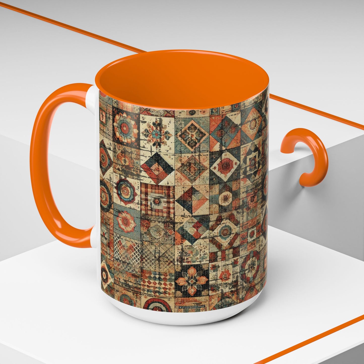 Boho Patchwork Quilt Mug | Vintage Accent Coffee Mug (11oz/15oz)