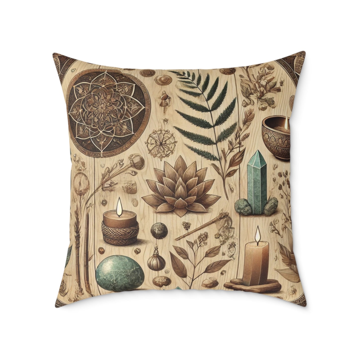 Earthy Witchy Botanical Square Poly Canvas Throw Pillow