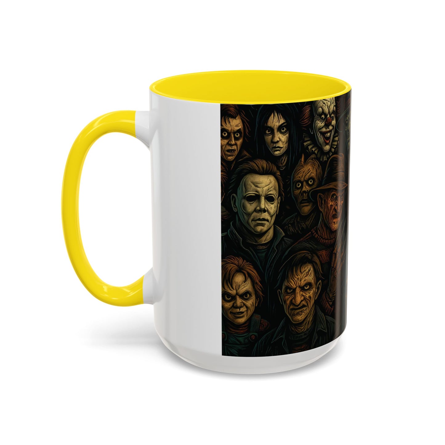 Horror Villain Collage Mug – 15oz & 11oz Ceramic Coffee Mug – Slasher Icons Halloween Gift – Goth Horrorcore Kitchen Decor
