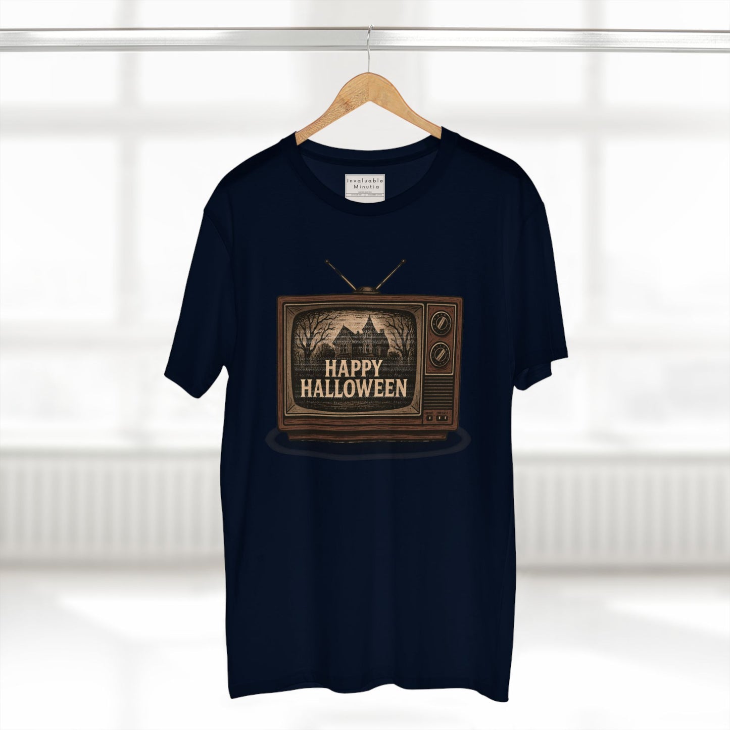 Retro TV Happy Halloween – Vintage Halloween T-Shirt | Illustrated Gothic Horror Tee | Premium AS Colour Unisex
