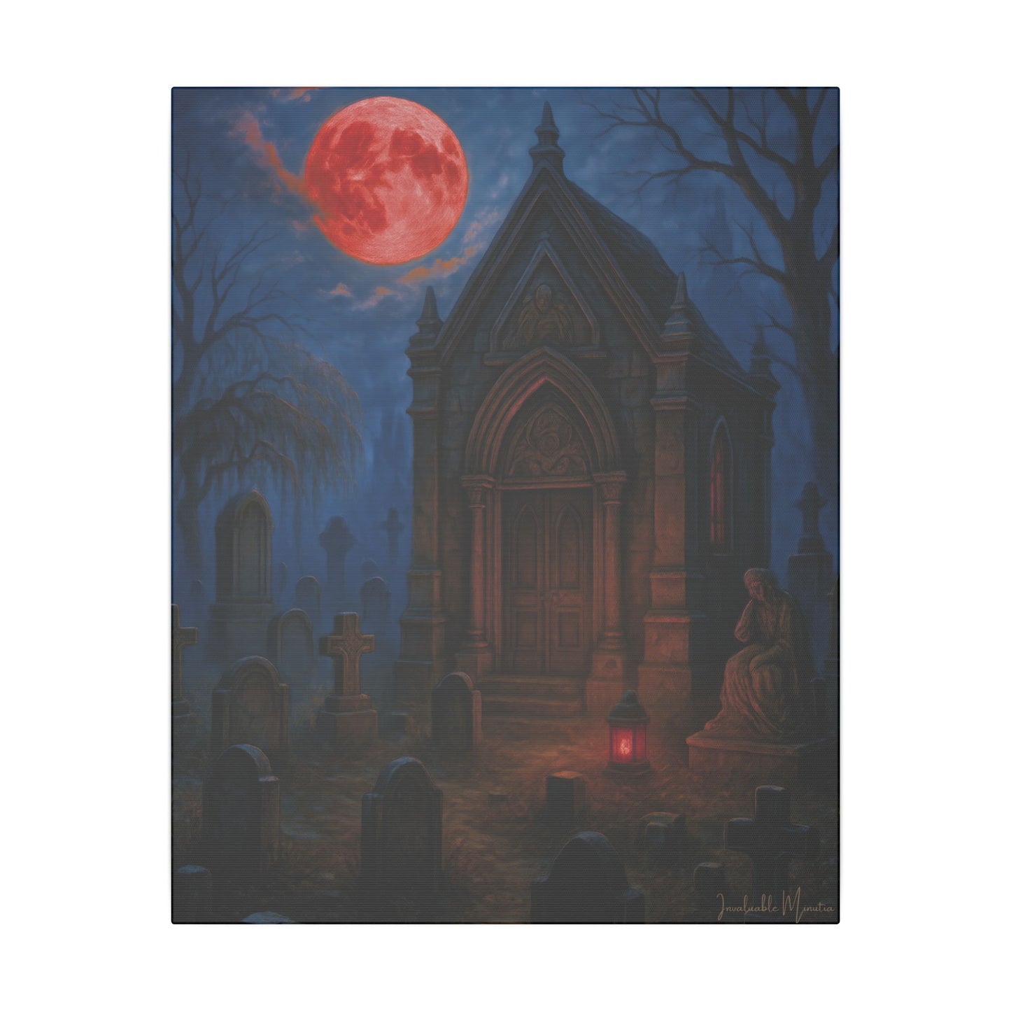"Blood Moon Mausoleum" – Gothic Graveyard Fine Art Matte Canvas Print (Vertical)