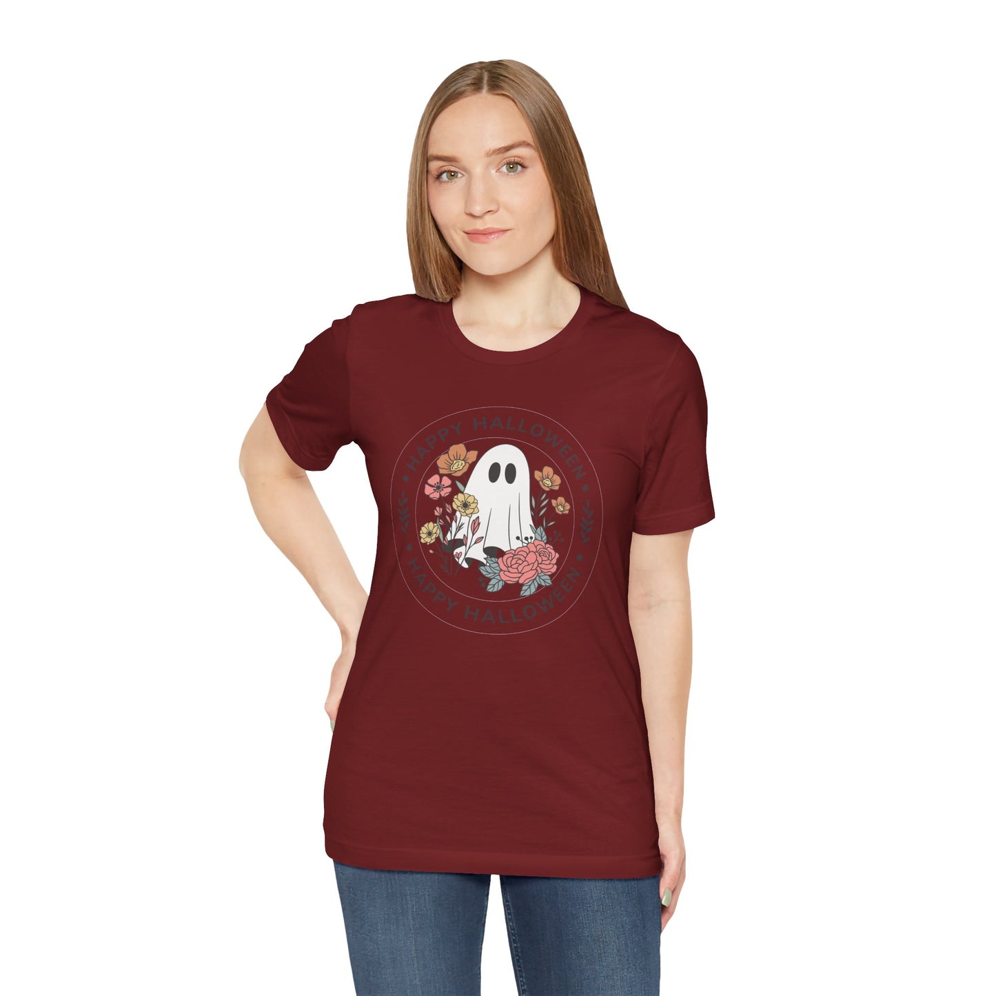 Happy Halloween Floral Ghost Tee – Bella+Canvas 3001